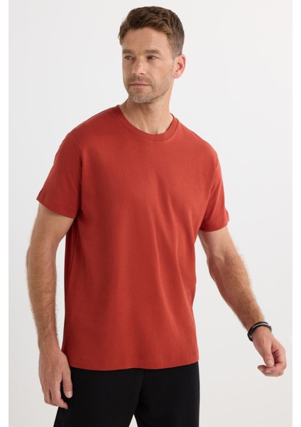 Unisex Relax Fit Rahat Kesim %100 Pamuk Yumuşak Dokulu Hafif Kalın Kiremit Bisiklet Yaka Tişört indirimleri