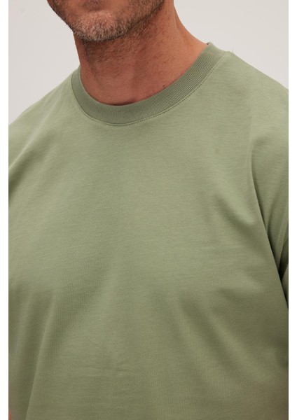 Erkek Boxy Fit Bol Kesim %100 Pamuk Bisiklet Yaka Yeşil Tişört modelleri
