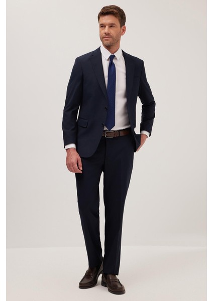 Erkek Slim Fit Mono Yaka Lacivert Takım Elbise