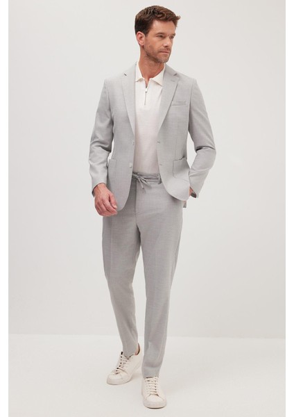 Erkek Slim Fit Mono Yaka Likralı Esnek Kumaş Gri Takım Elbise indirimleri