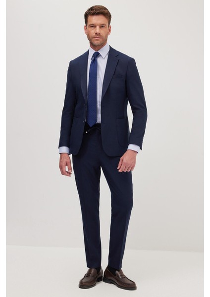 Erkek Slim Fit Mono Yaka Likralı Esnek Kumaş Lacivert Takım Elbise fırsatları