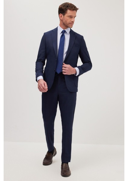 Erkek Slim Fit Mono Yaka Likralı Esnek Kumaş Lacivert Takım Elbise indirimleri