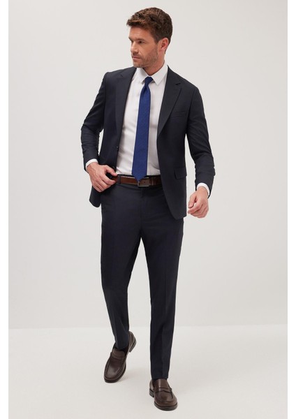 Erkek Regular Fit Esnek Likralı Kumaş Mono Yaka Kapaklı Cepli lacivert Takım Elbise fırsatları