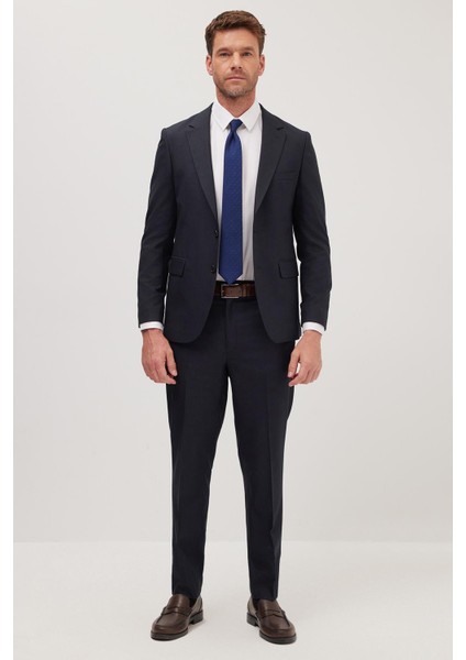 Erkek Regular Fit Esnek Likralı Kumaş Mono Yaka Kapaklı Cepli lacivert Takım Elbise indirimleri