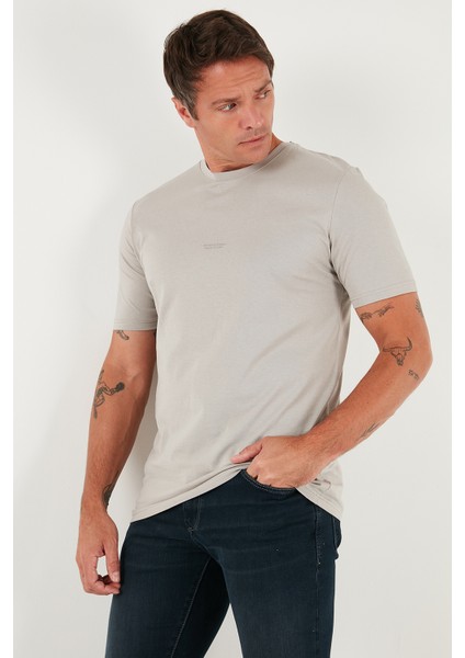 Yazı Detaylı Pamuklu Regular Fit Bisiklet Yaka T Shirt Erkek T Shirt 59020203