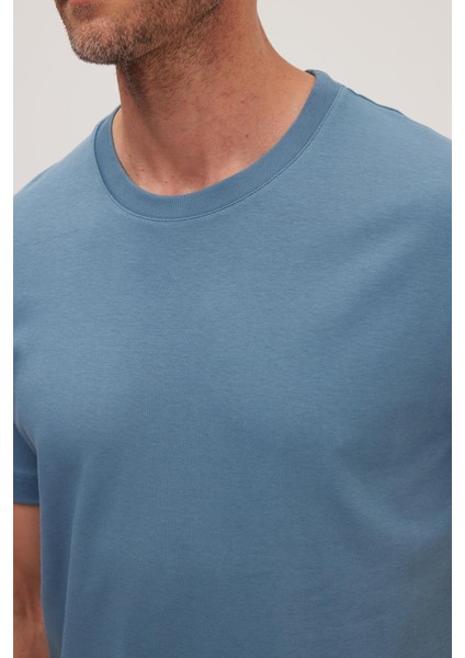 Unisex Relax Fit Rahat Kesim %100 Pamuk Yumuşak Dokulu Hafif Kalın Mavi Bisiklet Yaka Tişört modelleri