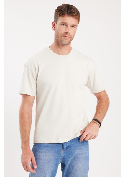 Erkek Boxy Fit Bol Kesim %100 Pamuk Bisiklet Yaka Taş Tişört indirimleri