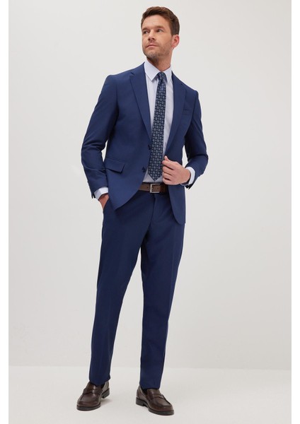 Erkek Slim Fit Mono Yaka Likralı Esnek Kumaş Koyu Lacivert Takım Elbise fırsatları
