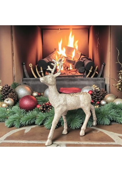 Yılbaşı Lüks Dekoratif Gold Simli Geyik 32CM AST7212