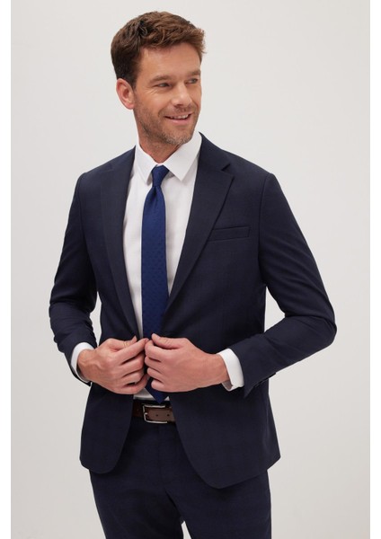 Erkek Slim Fit Mono Yaka Likralı Esnek Kumaş Lacivert Takım Elbise fiyatları