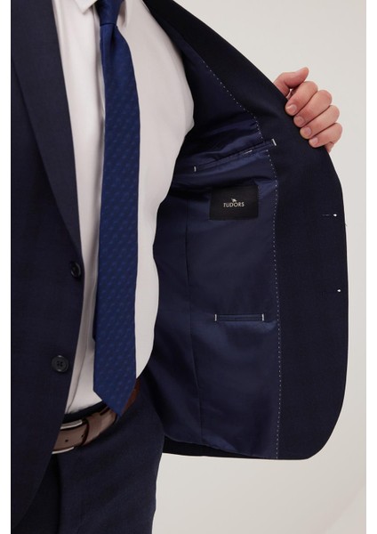 Erkek Slim Fit Mono Yaka Likralı Esnek Kumaş Lacivert Takım Elbise modelleri