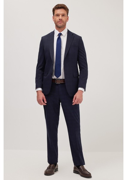 Erkek Slim Fit Mono Yaka Likralı Esnek Kumaş Lacivert Takım Elbise fırsatları