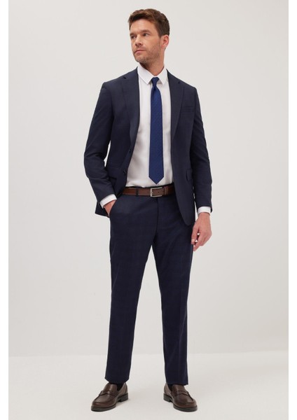 Erkek Slim Fit Mono Yaka Likralı Esnek Kumaş Lacivert Takım Elbise indirimleri