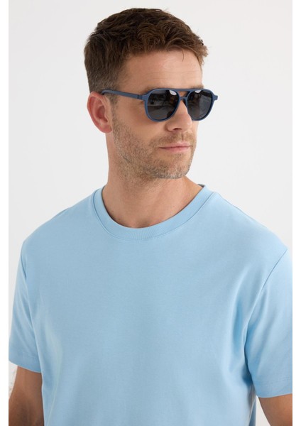 Unisex Relax Fit Rahat Kesim %100 Pamuk Yumuşak Dokulu Hafif Kalın Mavi Bisiklet Yaka Tişört fiyatları