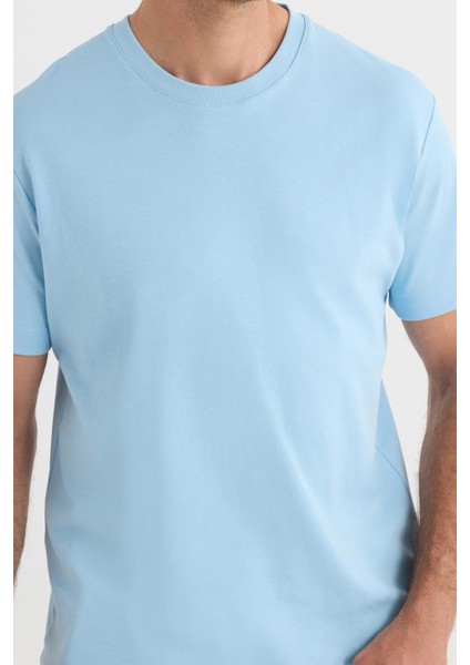 Unisex Relax Fit Rahat Kesim %100 Pamuk Yumuşak Dokulu Hafif Kalın Mavi Bisiklet Yaka Tişört modelleri