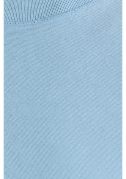 Unisex Relax Fit Rahat Kesim %100 Pamuk Yumuşak Dokulu Hafif Kalın Mavi Bisiklet Yaka Tişört