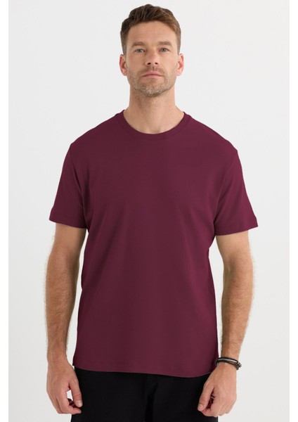 Unisex Relax Fit Rahat Kesim %100 Pamuk Yumuşak Dokulu Hafif Kalın Bordo Bisiklet Yaka Tişört fırsatları