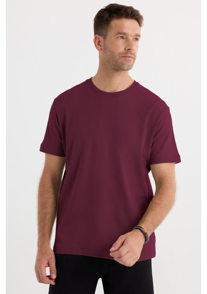 Unisex Relax Fit Rahat Kesim %100 Pamuk Yumuşak Dokulu Hafif Kalın Bordo Bisiklet Yaka Tişört indirimleri