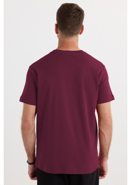 Unisex Relax Fit Rahat Kesim %100 Pamuk Yumuşak Dokulu Hafif Kalın Bordo Bisiklet Yaka Tişört
