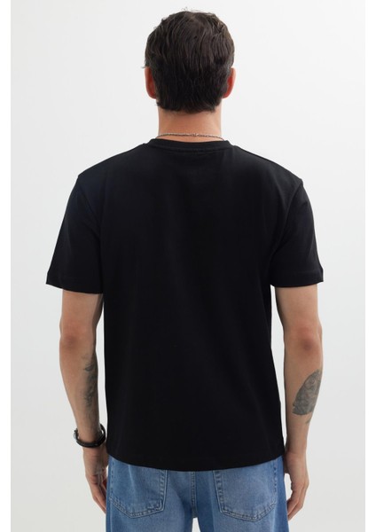Erkek Regular Fit Klasik Kesim %100 Pamuk Bisiklet Yaka Siyah Tişört