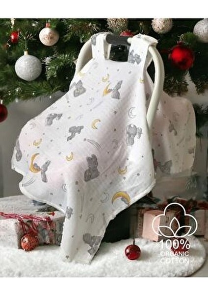 Müslin Puset Örtüsü Gri Yıldız Desenli Oeko Kalite 110 x 90 cm Çıt Çıtlı fırsatları