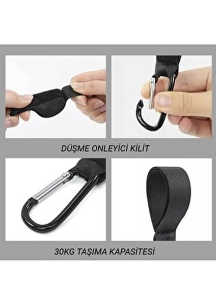 Bebek Arabası Askı Aparatı 2 Adet Metal Kanca Siyah Renk ile Pratik Taşıma
