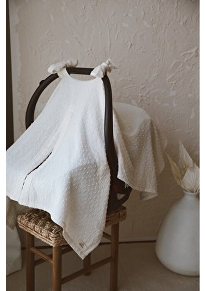 Ponponlu Bebek Puset Örtüsü %100 Pamuk Müslin Kumaş 90x110 cm Modern Tasarım