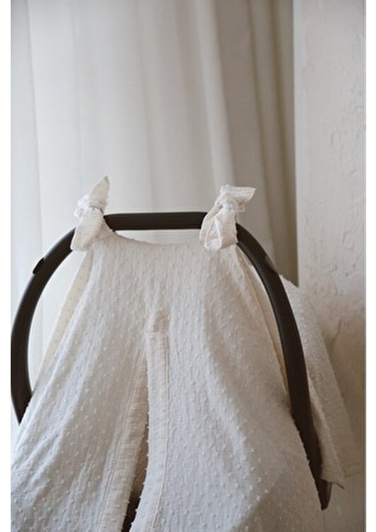 Ponponlu Bebek Puset Örtüsü %100 Pamuk Müslin Kumaş 90x110 cm Modern Tasarım