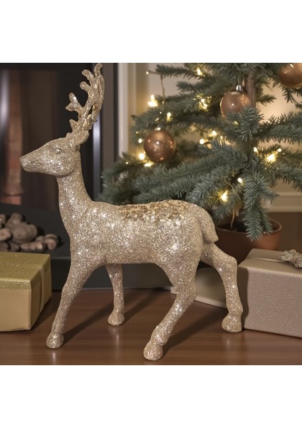Yılbaşı Lüks Dekoratif Gold Simli Geyik 32CM AST7212 modelleri