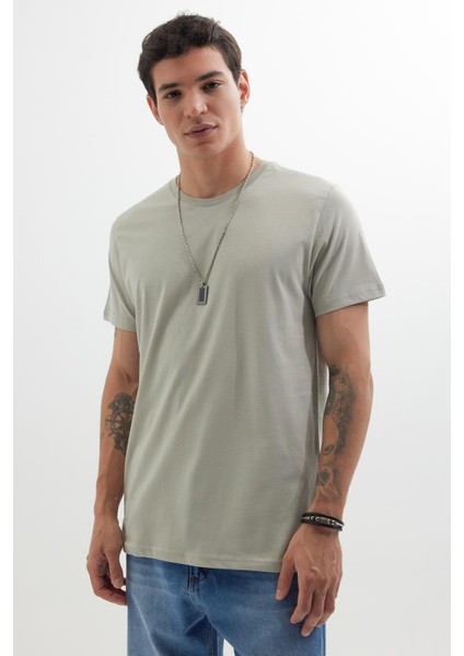 Unisex Slim Fit Dar Kesim %100 Pamuk Yumuşak Dokulu Gri Bisiklet Yaka Tişört