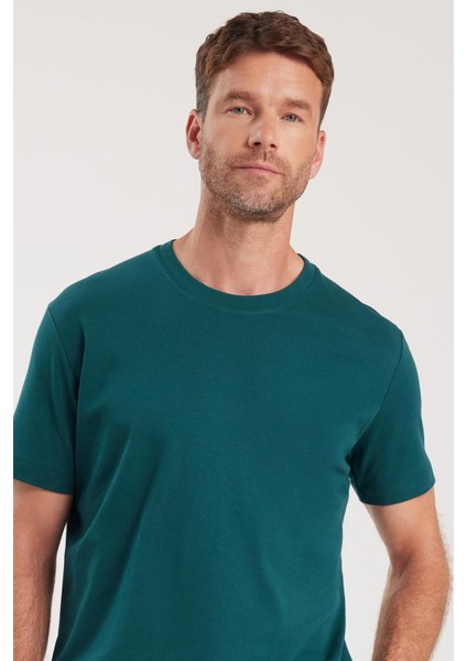 Unisex Relax Fit Rahat Kesim %100 Pamuk Yumuşak Dokulu Hafif Kalın Yeşil Bisiklet Yaka Tişört