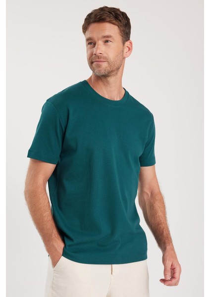Unisex Relax Fit Rahat Kesim %100 Pamuk Yumuşak Dokulu Hafif Kalın Yeşil Bisiklet Yaka Tişört fiyatları