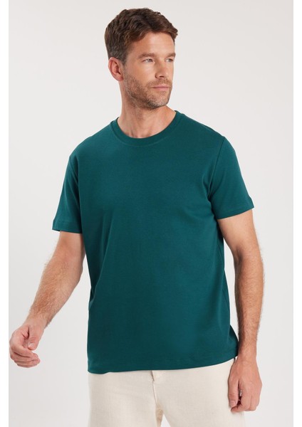 Unisex Relax Fit Rahat Kesim %100 Pamuk Yumuşak Dokulu Hafif Kalın Yeşil Bisiklet Yaka Tişört indirimleri