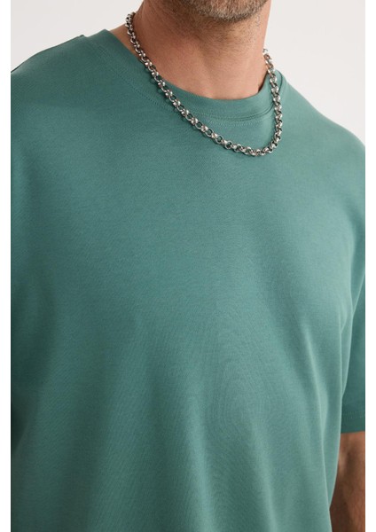 Unisex Oversize Geniş Kesim %100 Pamuk Yumuşak Dokulu Basic Bisiklet Yaka Yeşil Tişört modelleri