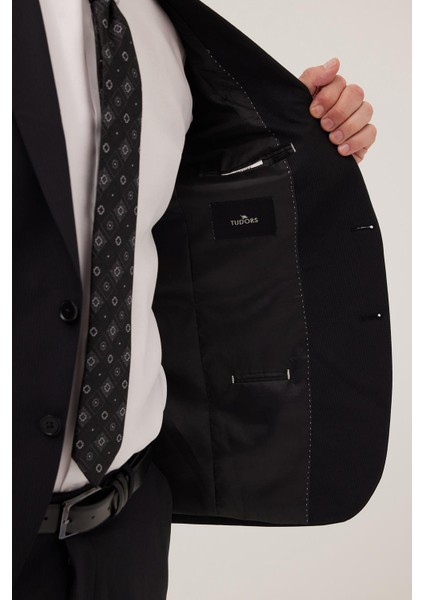 Erkek Slim Fit Mono Yaka Likralı Esnek Kumaş Siyah Takım Elbise modelleri