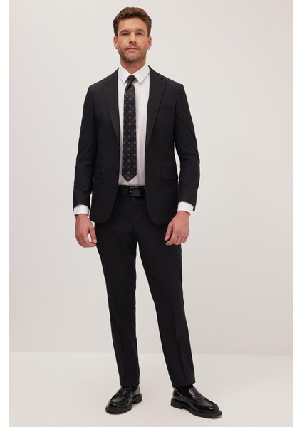 Erkek Slim Fit Mono Yaka Likralı Esnek Kumaş Siyah Takım Elbise fırsatları