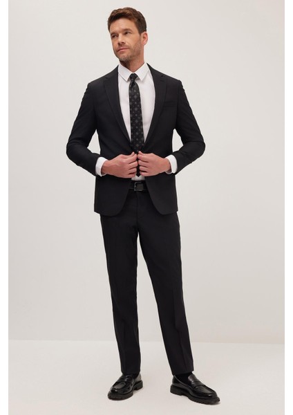 Erkek Slim Fit Mono Yaka Likralı Esnek Kumaş Siyah Takım Elbise indirimleri