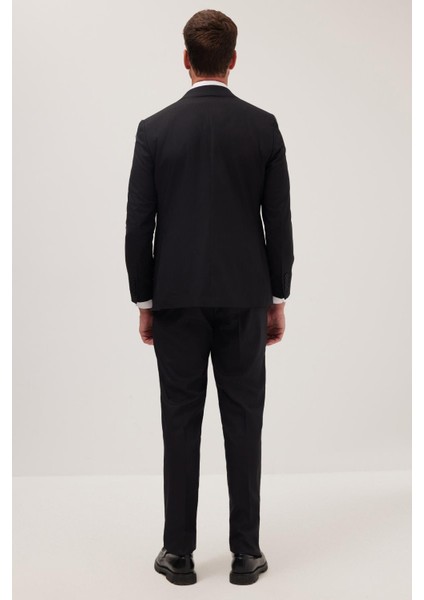 Erkek Slim Fit Mono Yaka Likralı Esnek Kumaş Siyah Takım Elbise