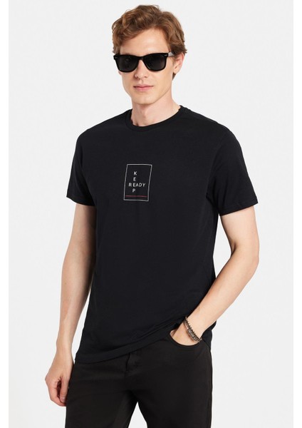 Erkek Slim Fit Dar Kesim %100 Pamuk Yumuşak Dokulu Baskılı Siyah Bisiklet Yaka Tişört fiyatları