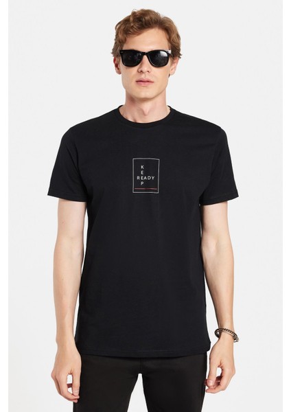 Erkek Slim Fit Dar Kesim %100 Pamuk Yumuşak Dokulu Baskılı Siyah Bisiklet Yaka Tişört fırsatları