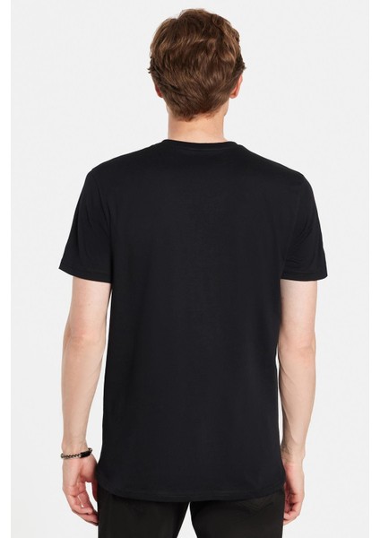 Erkek Slim Fit Dar Kesim %100 Pamuk Yumuşak Dokulu Baskılı Siyah Bisiklet Yaka Tişört indirimleri