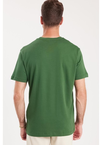 Unisex Relax Fit Rahat Kesim %100 Pamuk Yumuşak Dokulu Hafif Kalın Koyu Yeşil Bisiklet Yaka Tişört