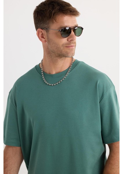 Unisex Oversize Geniş Kesim %100 Pamuk Yumuşak Dokulu Basic Bisiklet Yaka Yeşil Tişört fiyatları