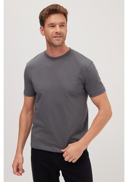 Erkek Regular Fit Klasik Kesim %100 Pamuk Bisiklet Yaka Füme Tişört fiyatları