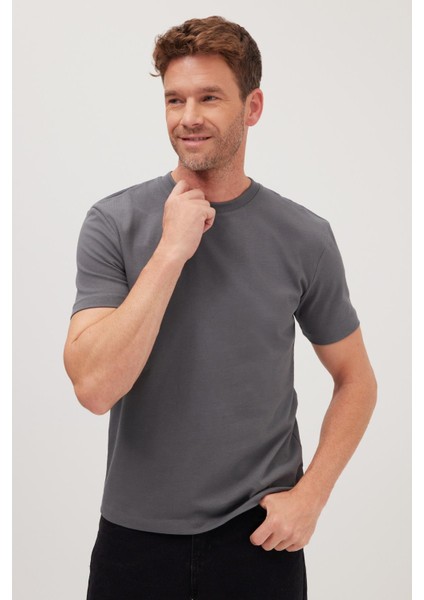 Erkek Regular Fit Klasik Kesim %100 Pamuk Bisiklet Yaka Füme Tişört fırsatları