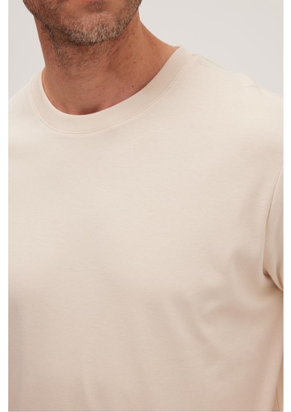 Unisex Relax Fit Rahat Kesim %100 Pamuk Yumuşak Dokulu Hafif Kalın Bej Bisiklet Yaka Tişört modelleri