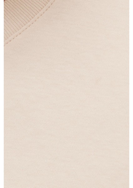 Unisex Relax Fit Rahat Kesim %100 Pamuk Yumuşak Dokulu Hafif Kalın Bej Bisiklet Yaka Tişört