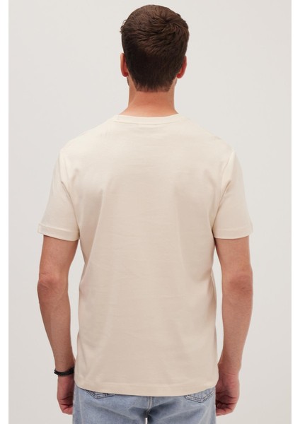 Unisex Relax Fit Rahat Kesim %100 Pamuk Yumuşak Dokulu Hafif Kalın Bej Bisiklet Yaka Tişört