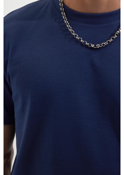 Erkek Regular Fit Klasik Kesim %100 Pamuk Bisiklet Yaka Lacivert Tişört modelleri