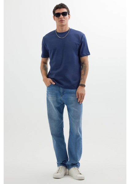 Erkek Regular Fit Klasik Kesim %100 Pamuk Bisiklet Yaka Lacivert Tişört fırsatları